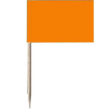50x Vlaggetjes prikkers oranje 8 cm hout/papier - Cocktailprikkers