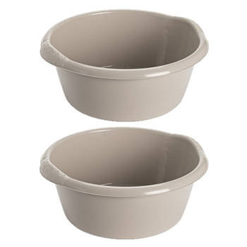 2x stuks kunststof teiltje/afwasbak rond 25 liter zacht beige - Afwasbak