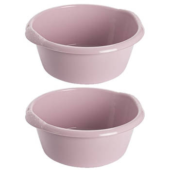 2x stuks kunststof teiltje/afwasbak rond 6 liter zacht roze - Afwasbak
