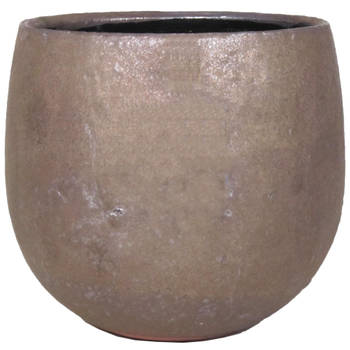 Bloempot/plantenpot schaal van keramiek glanzend brons kleur motief D19 cm en H17 cm - Plantenpotten