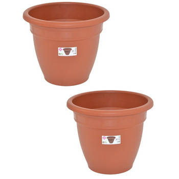 Set van 2x stuks terra cotta kleur ronde plantenpot/bloempot kunststof diameter 35 cm - Plantenpotten