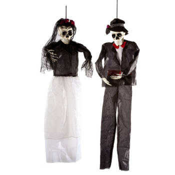 Set van 2x hangende horror decoratie skelet 92 cm Day Of Death dame en heer - Halloween poppen