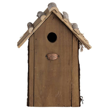 Vogelhuisjes/nestkastje koolmees rieten dakje 31 cm met kijkluik - Vogelhuisjes