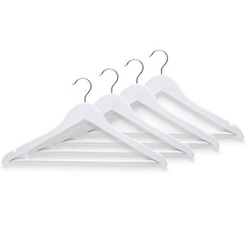 8x Witte kleding hangers met broekstang 44 cm - Kledinghangers