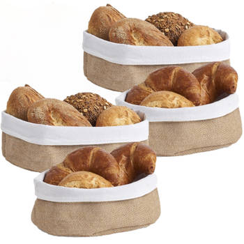 4x Jute broodmandjes voor kleine broodjes 22 x 15 cm en 26 x 18 cm - broodmand