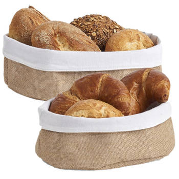 2x Jute broodmandjes voor kleine broodjes 22 x 15 cm en 26 x 18 cm - broodmand