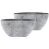 2x stuks bloempot/plantenpot balkonbak van gerecycled kunststof beton grijs D36 x 16 en H16 cm - Plantenpotten