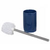 Wc/toiletborstel inclusief houder blauw/zilver 37 cm van RVS/keramiek - Toiletborstels