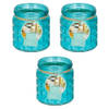3x citronella kaarsen - glazen pot - 12 cm - blauw - geurkaarsen