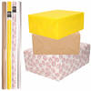 8x Rollen transparant folie/inpakpapier pakket - geel/bruin/wit met hartjes 200 x 70 cm - Cadeaupapier