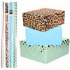 8x Rollen transparante folie/inpakpapier pakket - panterprint/blauw/groen met stippen 200 x 70 cm - Cadeaupapier
