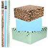 6x Rollen kraft inpakpapier/folie pakket - panterprint/blauw/groen zilveren stippen 200 x 70 cm - Cadeaupapier