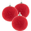 3x Rode Cotton Balls kerstballen decoratie 6,5 cm - Kerstbal