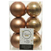 12x Kunststof kerstballen glanzend/mat camel bruin 6 cm kerstboom versiering/decoratie - Kerstbal