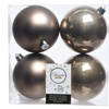 Decoris Kerstballen - 4x st - kasjmier bruin - D10 cm - kunststof - Kerstbal