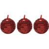 3x Kunststof kerstballen kerst rood 8 cm pailletten kerstboom versiering/decoratie - Kerstbal