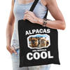 Katoenen tasje alpacas are serious cool zwart - alpacas/ alpaca cadeau tas - Feest Boodschappentassen