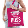 Worlds greatest BOSS kado tasje voor verjaardag baas / bazin roze voor dames - Feest Boodschappentassen