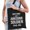 Awesome soldier / soldate cadeau tas zwart voor dames - Feest Boodschappentassen