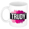 Trudy naam / voornaam kado beker / mok roze verfstrepen - Gepersonaliseerde mok met naam - Naam mokken