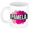 Pamela naam / voornaam kado beker / mok roze verfstrepen - Gepersonaliseerde mok met naam - Naam mokken