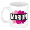 Marion naam / voornaam kado beker / mok roze verfstrepen - Gepersonaliseerde mok met naam - Naam mokken