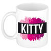 Kitty naam / voornaam kado beker / mok roze verfstrepen - Gepersonaliseerde mok met naam - Naam mokken