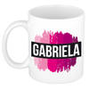 Gabriela naam / voornaam kado beker / mok roze verfstrepen - Gepersonaliseerde mok met naam - Naam mokken