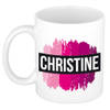 Christine naam / voornaam kado beker / mok roze verfstrepen - Gepersonaliseerde mok met naam - Naam mokken