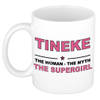 Naam cadeau mok/ beker Tineke The woman, The myth the supergirl 300 ml - Naam mokken