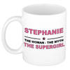 Naam cadeau mok/ beker Stephanie The woman, The myth the supergirl 300 ml - Naam mokken