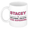 Naam cadeau mok/ beker Stacey The woman, The myth the supergirl 300 ml - Naam mokken