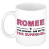 Naam cadeau mok/ beker Romee The woman, The myth the supergirl 300 ml - Naam mokken