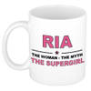 Naam cadeau mok/ beker Ria The woman, The myth the supergirl 300 ml - Naam mokken