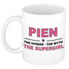 Naam cadeau mok/ beker Pien The woman, The myth the supergirl 300 ml - Naam mokken