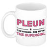 Naam cadeau mok/ beker Pleun The woman, The myth the supergirl 300 ml - Naam mokken