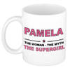 Naam cadeau mok/ beker Pamela The woman, The myth the supergirl 300 ml - Naam mokken