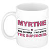Naam cadeau mok/ beker Myrthe The woman, The myth the supergirl 300 ml - Naam mokken