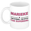 Naam cadeau mok/ beker Marieke The woman, The myth the supergirl 300 ml - Naam mokken