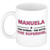 Naam cadeau mok/ beker Manuela The woman, The myth the supergirl 300 ml - Naam mokken