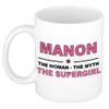 Naam cadeau mok/ beker Manon The woman, The myth the supergirl 300 ml - Naam mokken