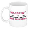 Naam cadeau mok/ beker Margreet The woman, The myth the supergirl 300 ml - Naam mokken