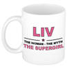 Naam cadeau mok/ beker Liv The woman, The myth the supergirl 300 ml - Naam mokken