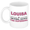 Naam cadeau mok/ beker Louisa The woman, The myth the supergirl 300 ml - Naam mokken