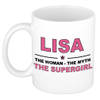 Naam cadeau mok/ beker Lisa The woman, The myth the supergirl 300 ml - Naam mokken