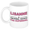 Naam cadeau mok/ beker Lisanne The woman, The myth the supergirl 300 ml - Naam mokken