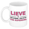 Naam cadeau mok/ beker Lieve The woman, The myth the supergirl 300 ml - Naam mokken