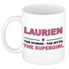 Naam cadeau mok/ beker Laurien The woman, The myth the supergirl 300 ml - Naam mokken