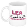 Naam cadeau mok/ beker Lea The woman, The myth the supergirl 300 ml - Naam mokken