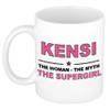 Naam cadeau mok/ beker Kensi The woman, The myth the supergirl 300 ml - Naam mokken